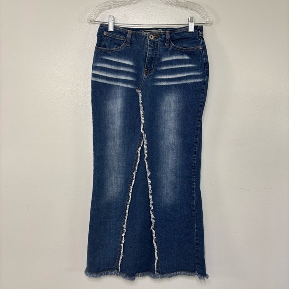 R4R Jeans Y2K Blue Denim Jean Raw Hem Maxi Skirt Size 7 Juniors - Picture 1 of 5